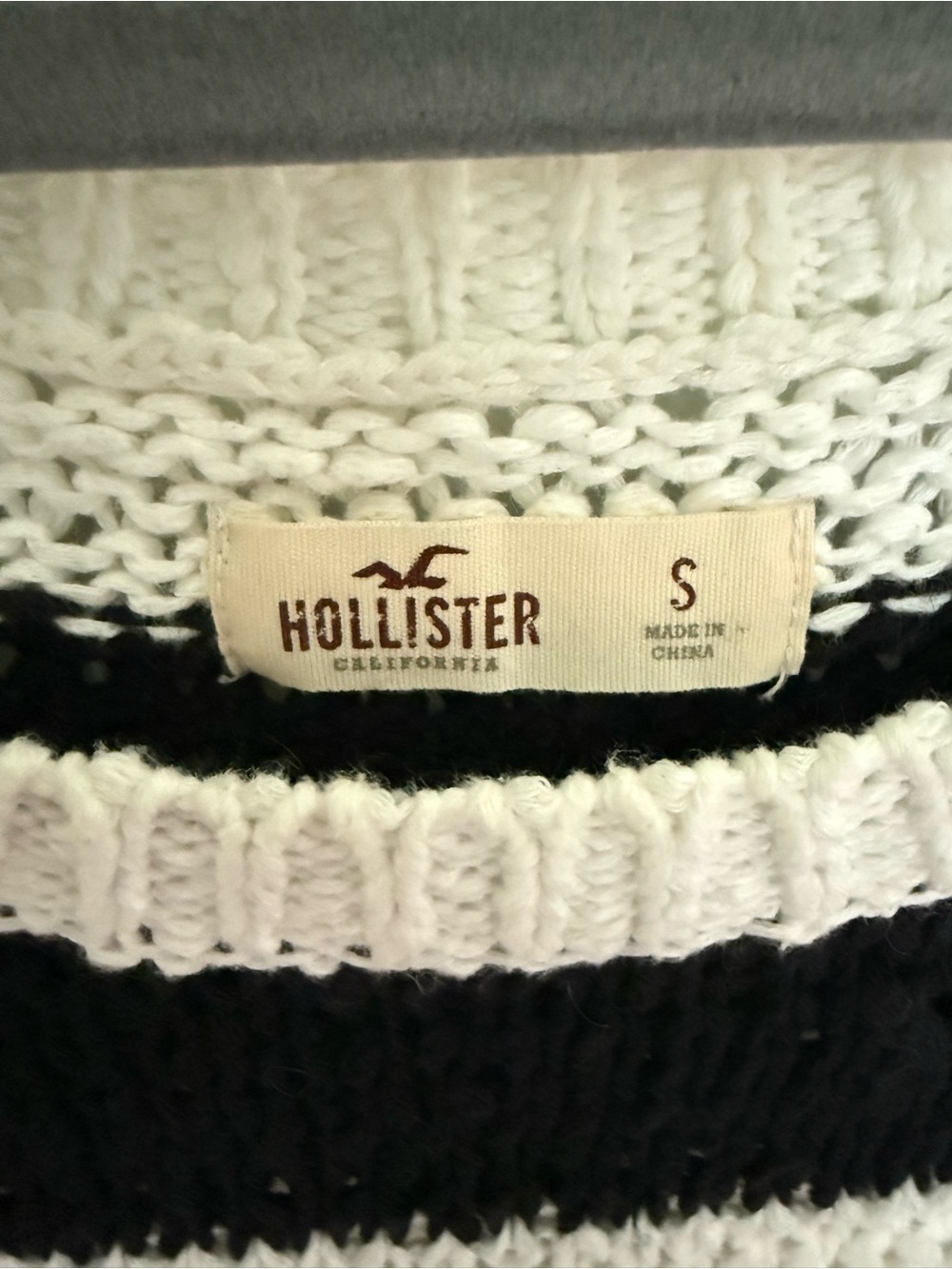 Hollister Distressed Black & White Striped Cropped Knit Sweater - Picture 3 of 3